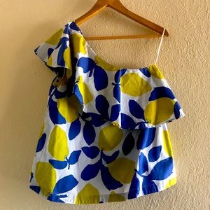 Anne Taylor Lemon Motif  Cotton Blouse Medium EUC
